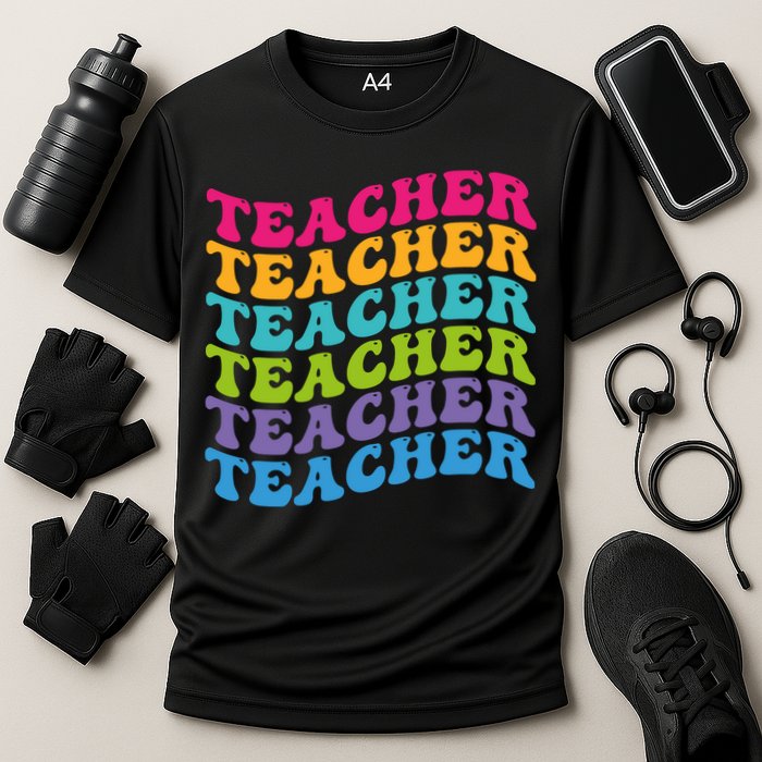 Teacher Retro Word Mashup Cooling Performance Crew T-Shirt