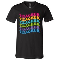 Teacher Retro Word Mashup V-Neck T-Shirt