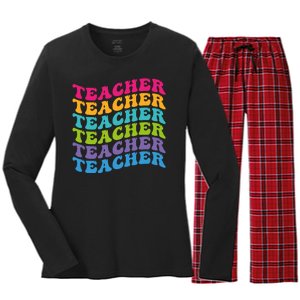 Teacher Retro Word Mashup Women's Long Sleeve Flannel Pajama Set 