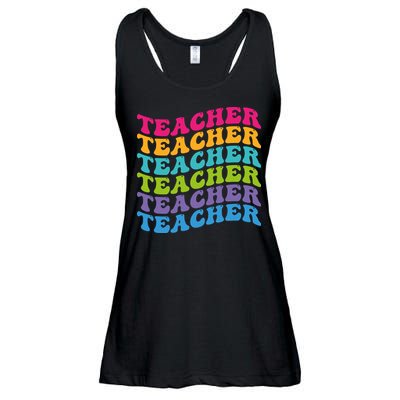 Teacher Retro Word Mashup Ladies Essential Flowy Tank