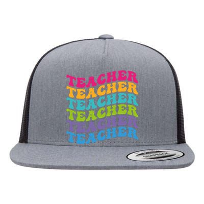 Teacher Retro Word Mashup Flat Bill Trucker Hat