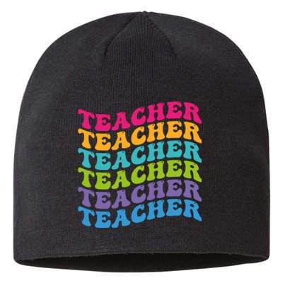 Teacher Retro Word Mashup Sustainable Beanie