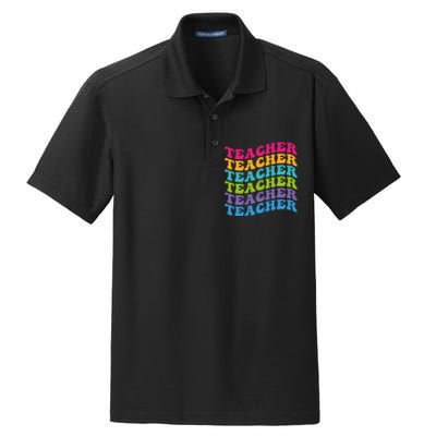 Teacher Retro Word Mashup Dry Zone Grid Polo