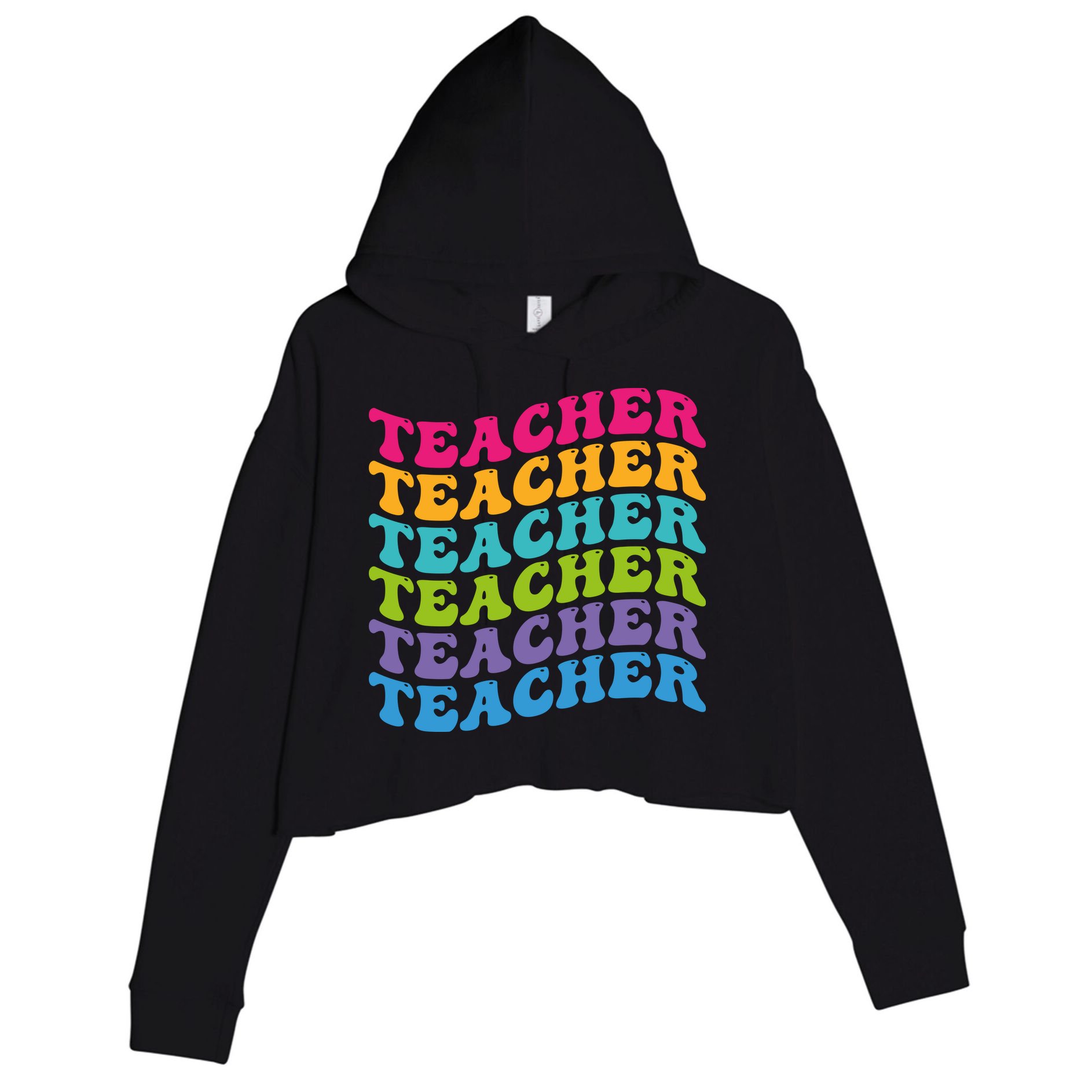 Teacher Retro Word Mashup Crop Fleece Hoodie