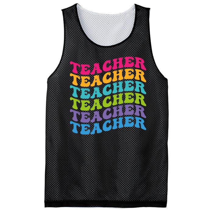 Teacher Retro Word Mashup Mesh Reversible Basketball Jersey Tank