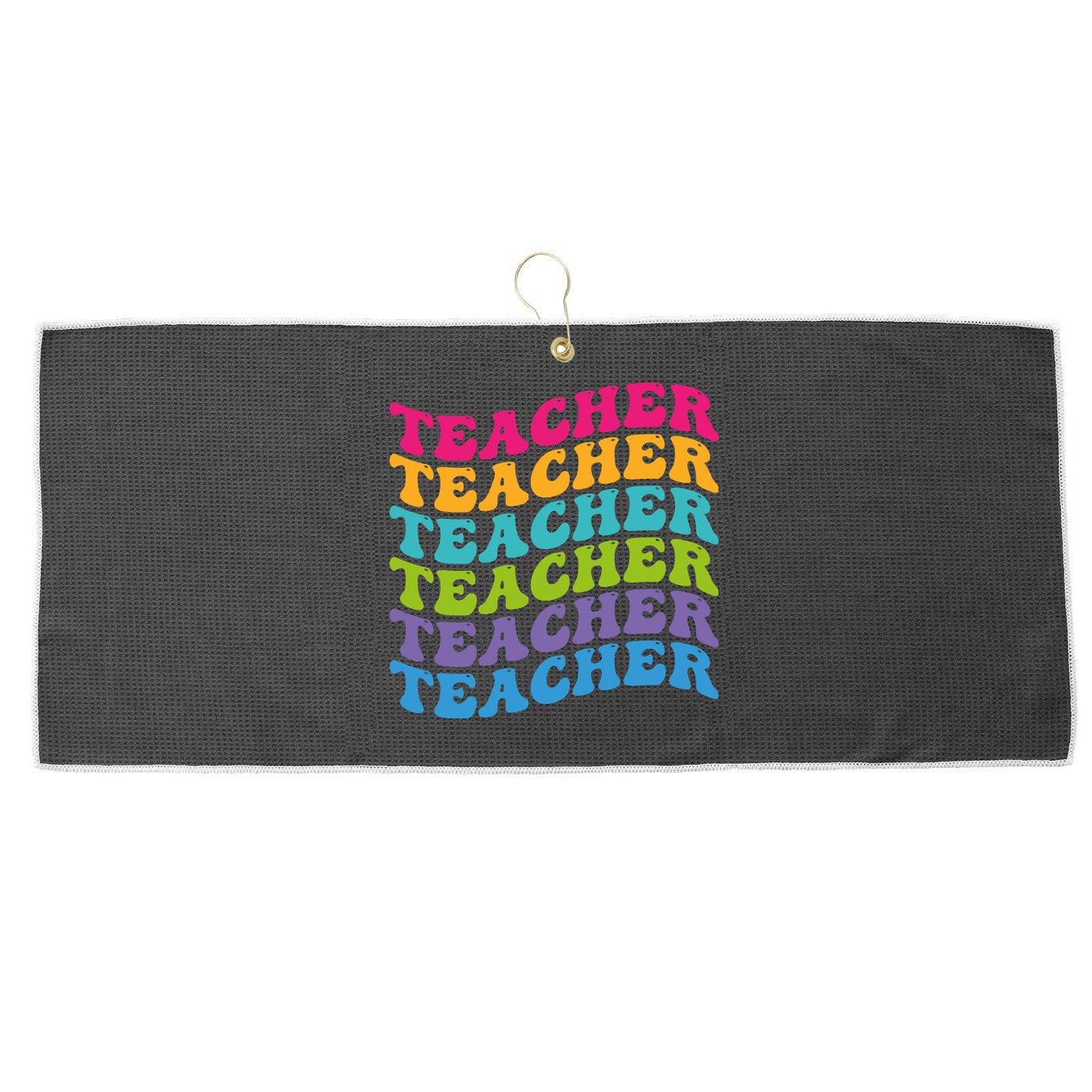 Teacher Retro Word Mashup Large Microfiber Waffle Golf Towel
