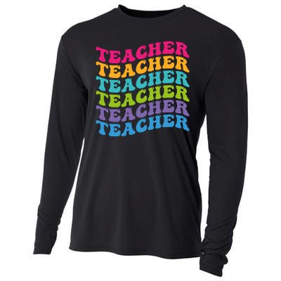 Teacher Retro Word Mashup Cooling Performance Long Sleeve Crew