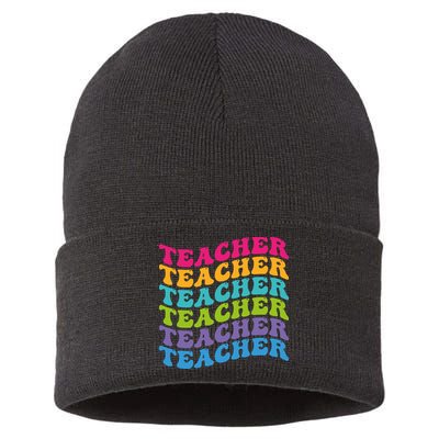 Teacher Retro Word Mashup Sustainable Knit Beanie