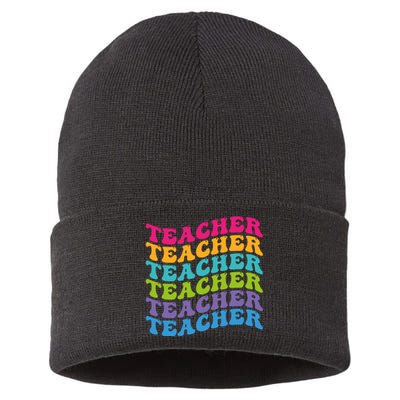 Teacher Retro Word Mashup Sustainable Knit Beanie