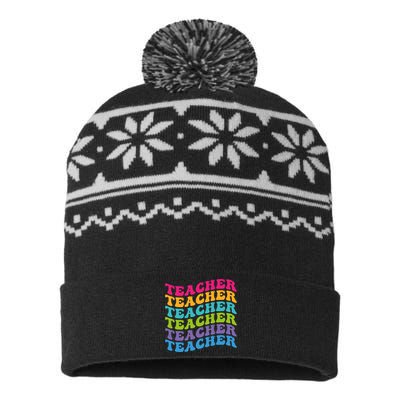 Teacher Retro Word Mashup USA-Made Snowflake Beanie