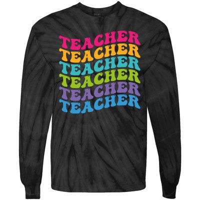 Teacher Retro Word Mashup Tie-Dye Long Sleeve Shirt