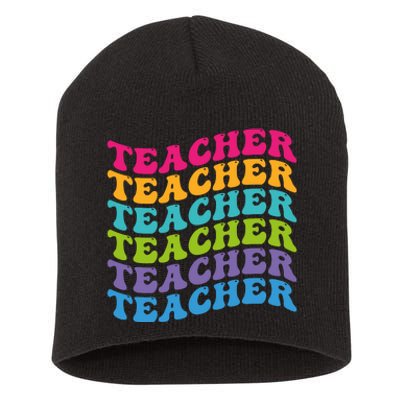 Teacher Retro Word Mashup Short Acrylic Beanie