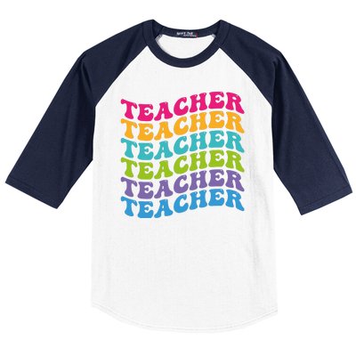 Teacher Retro Word Mashup Baseball Sleeve Shirt