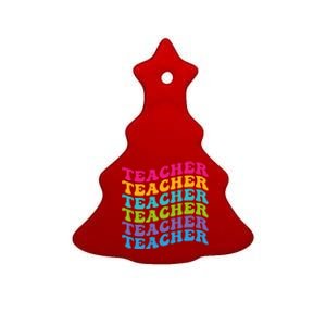 Teacher Retro Word Mashup Ceramic Tree Ornament