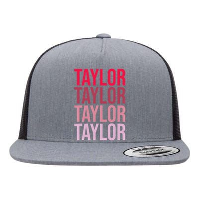 Taylor Retro Wordmark Pattern I love Taylor Flat Bill Trucker Hat