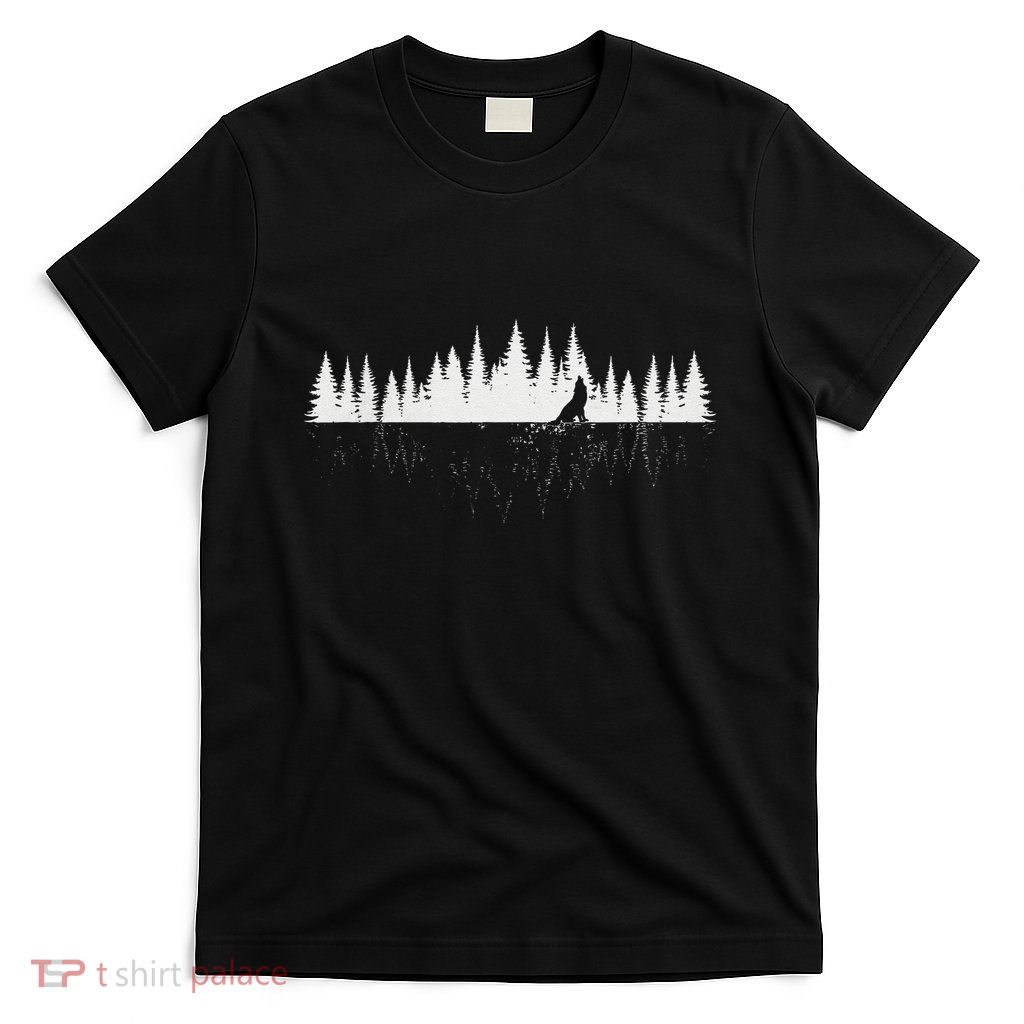 Trees Reflection Wildlife Nature Animal Wolf Outdoor Forest T-Shirt