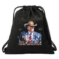 The Return Western Cowboy Trump 2024 Taking America Back Drawstring Bag