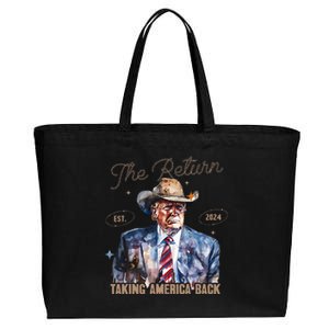 The Return Western Cowboy Trump 2024 Taking America Back Cotton Canvas Jumbo Tote