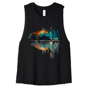 Trees Reflection Wildlife Nature Animal Bear Outdoor Forest Women's Racerback Cropped Tank