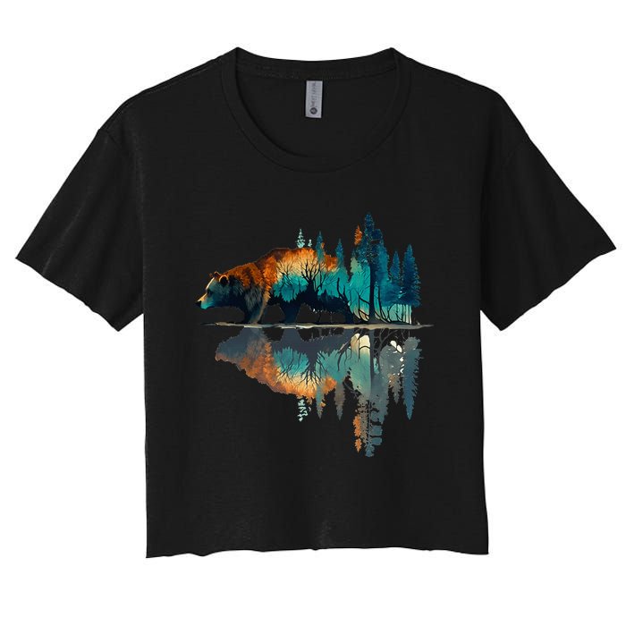 Trees Reflection Wildlife Nature Animal Bear Outdoor Forest Women's Crop Top Tee