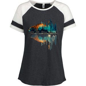 Trees Reflection Wildlife Nature Animal Bear Outdoor Forest Enza Ladies Jersey Colorblock Tee