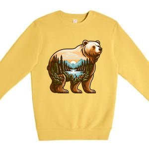 Trees Reflection Wildlife Nature Animal Forest Bear Outdoor Gift Premium Crewneck Sweatshirt