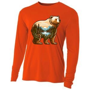 Trees Reflection Wildlife Nature Animal Forest Bear Outdoor Gift Cooling Performance Long Sleeve Crew