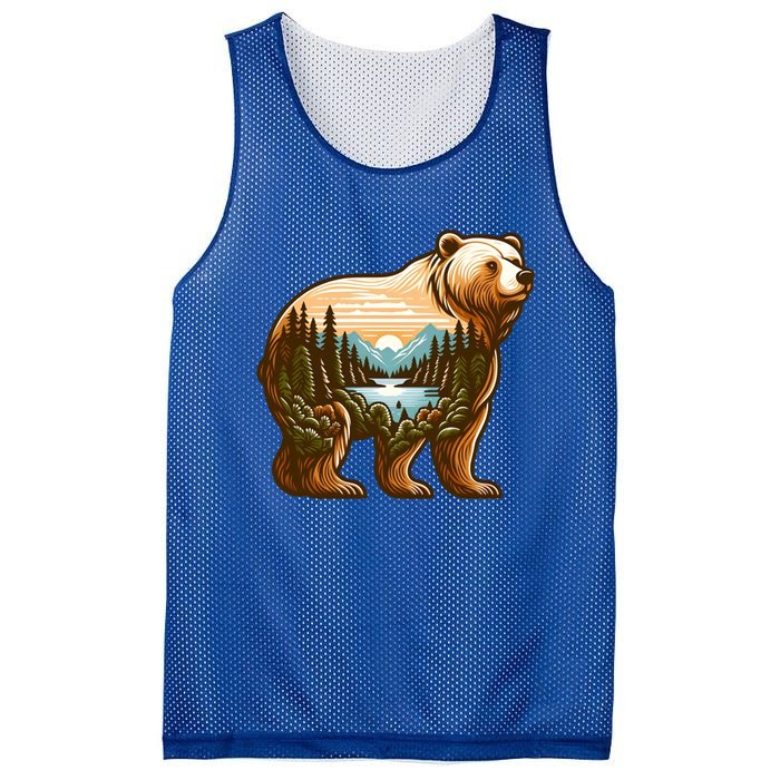 Trees Reflection Wildlife Nature Animal Forest Bear Outdoor Gift Mesh Reversible Basketball Jersey Tank