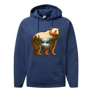 Trees Reflection Wildlife Nature Animal Forest Bear Outdoor Gift Performance Fleece Hoodie