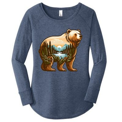 Trees Reflection Wildlife Nature Animal Forest Bear Outdoor Gift Women's Perfect Tri Tunic Long Sleeve Shirt