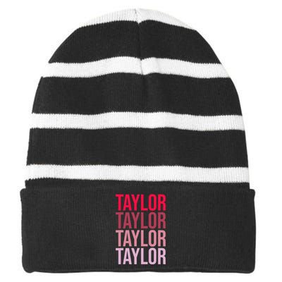 Taylor Retro Wordmark Pattern I love Taylor Striped Beanie with Solid Band