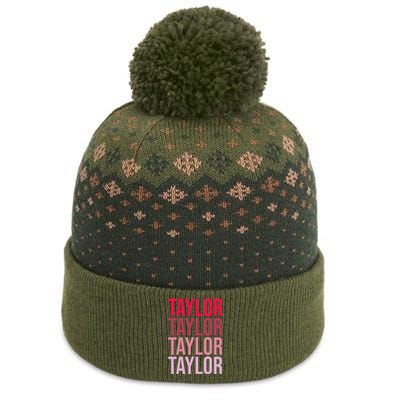 Taylor Retro Wordmark Pattern I love Taylor The Baniff Cuffed Pom Beanie