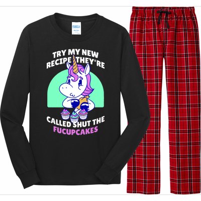 Try My Recipe Shut the Fucupcakes Funny Unicorn Long Sleeve Pajama Set