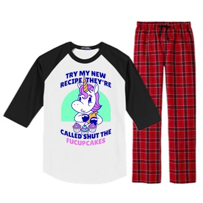 Try My Recipe Shut the Fucupcakes Funny Unicorn Raglan Sleeve Pajama Set