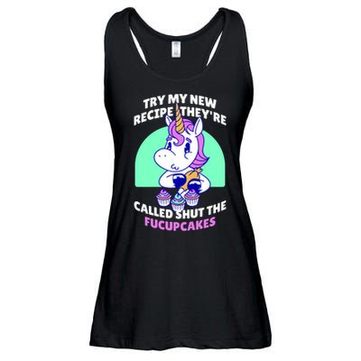Try My Recipe Shut the Fucupcakes Funny Unicorn Ladies Essential Flowy Tank