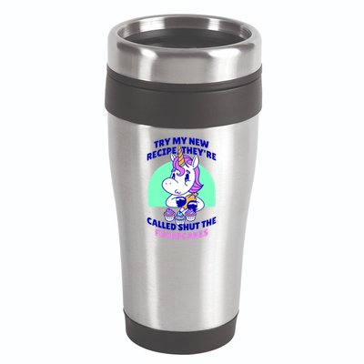 Try My Recipe Shut the Fucupcakes Funny Unicorn 16oz Travel Tumbler