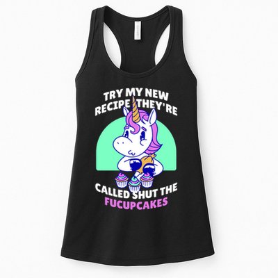 Try My Recipe Shut the Fucupcakes Funny Unicorn Womens Tank Top