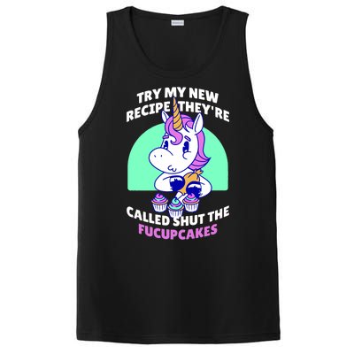 Try My Recipe Shut the Fucupcakes Funny Unicorn PosiCharge Competitor Tank