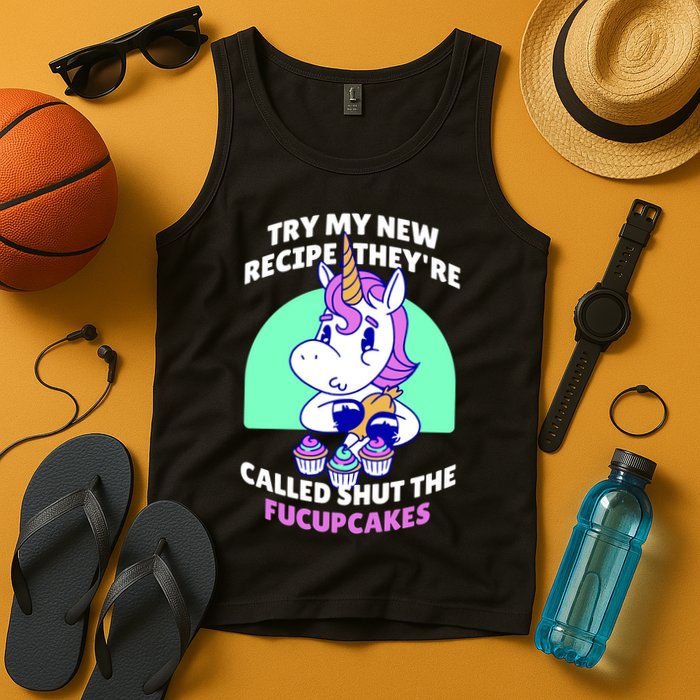 Try My Recipe Shut the Fucupcakes Funny Unicorn Tank Top