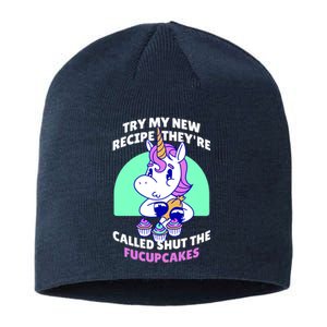 Try My Recipe Shut the Fucupcakes Funny Unicorn Sustainable Beanie