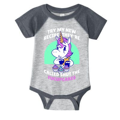 Try My Recipe Shut the Fucupcakes Funny Unicorn Infant Baby Jersey Bodysuit