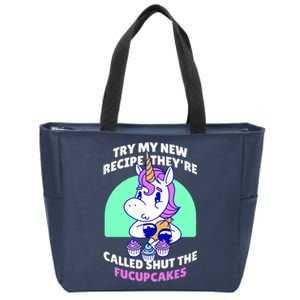 Try My Recipe Shut the Fucupcakes Funny Unicorn Zip Tote Bag