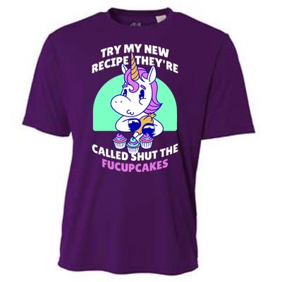 Try My Recipe Shut the Fucupcakes Funny Unicorn Cooling Performance Crew T-Shirt