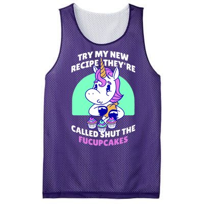 Try My Recipe Shut the Fucupcakes Funny Unicorn Mesh Reversible Basketball Jersey Tank