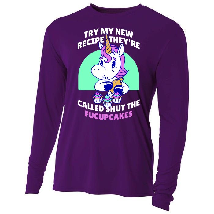 Try My Recipe Shut the Fucupcakes Funny Unicorn Cooling Performance Long Sleeve Crew