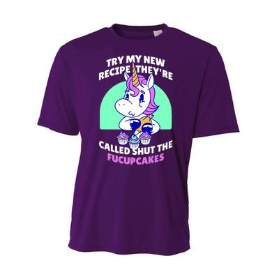 Try My Recipe Shut the Fucupcakes Funny Unicorn Performance Sprint T-Shirt