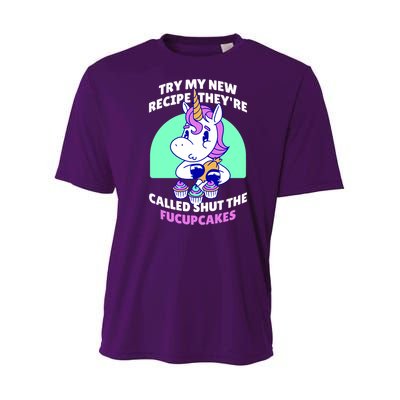 Try My Recipe Shut the Fucupcakes Funny Unicorn Youth Performance Sprint T-Shirt
