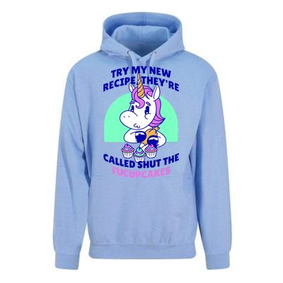 Try My Recipe Shut the Fucupcakes Funny Unicorn Unisex Surf Hoodie