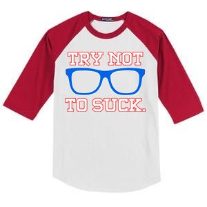 Try Not To Suck Chicago! Baseball Glasses Kids Colorblock Raglan Jersey