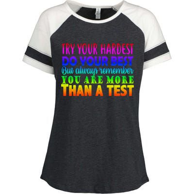 Try Your Hardest On The Test Day Enza Ladies Jersey Colorblock Tee